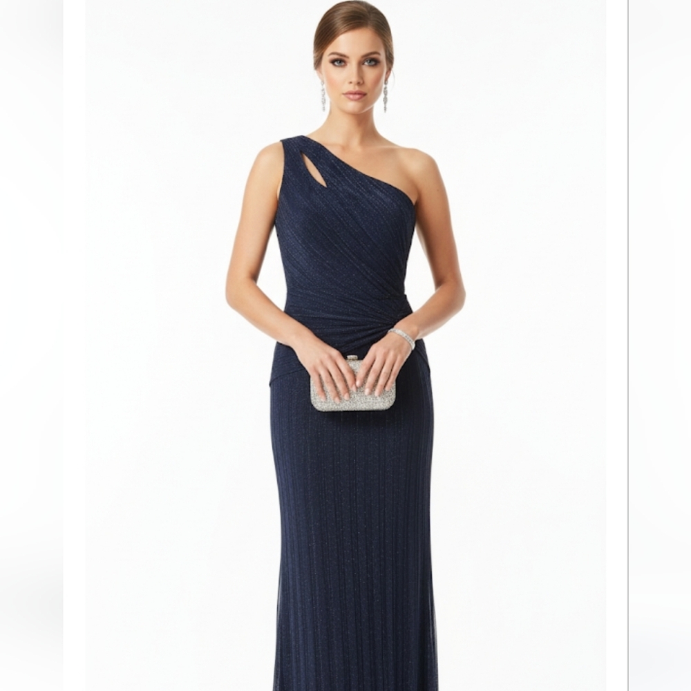Chic One-Shoulder Navy Midi Dress